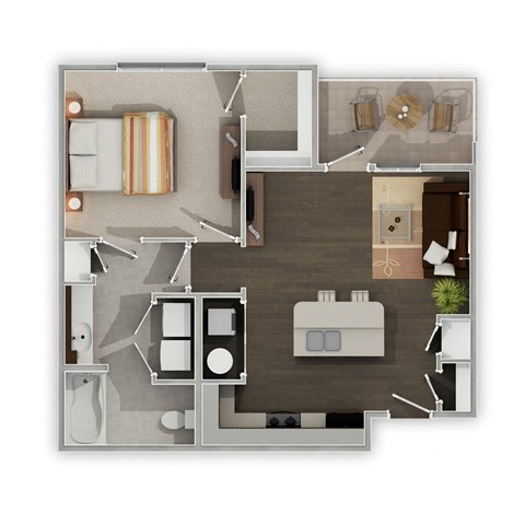 Floor plan for 1 bed, 1 bath, 704 sqft